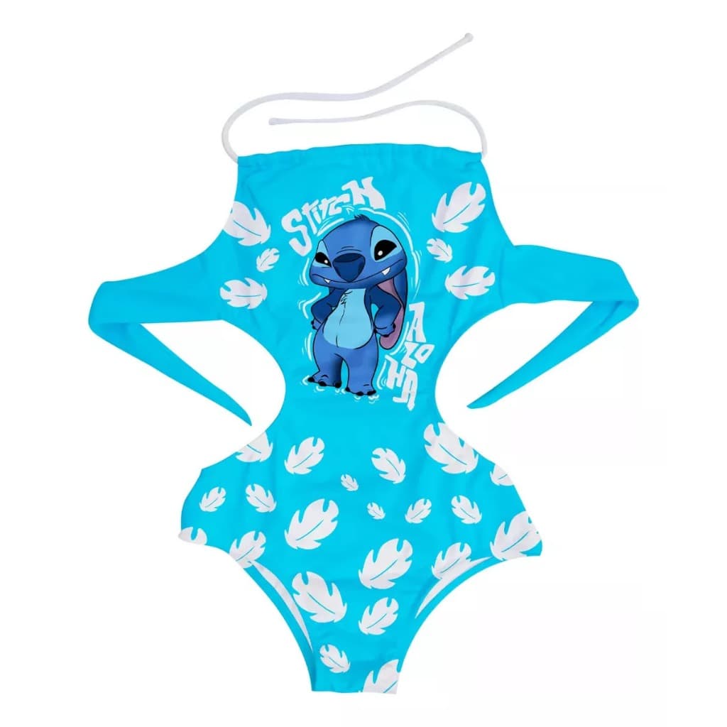 Maiô Infantil Ciano Stitch Aloha Com Folhas: Frete Gratís!