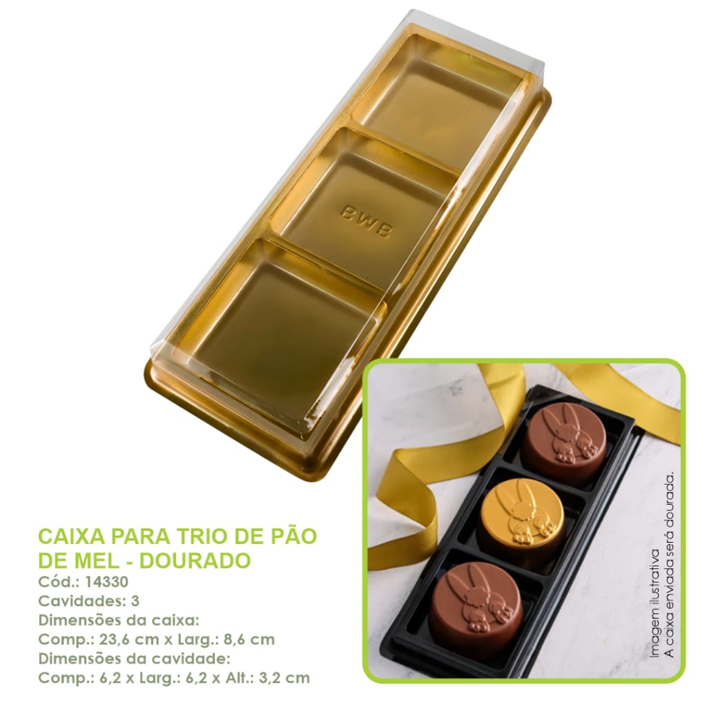 Caixa para Trio de Doces - Pão de Mel Dourada 14330 BWB