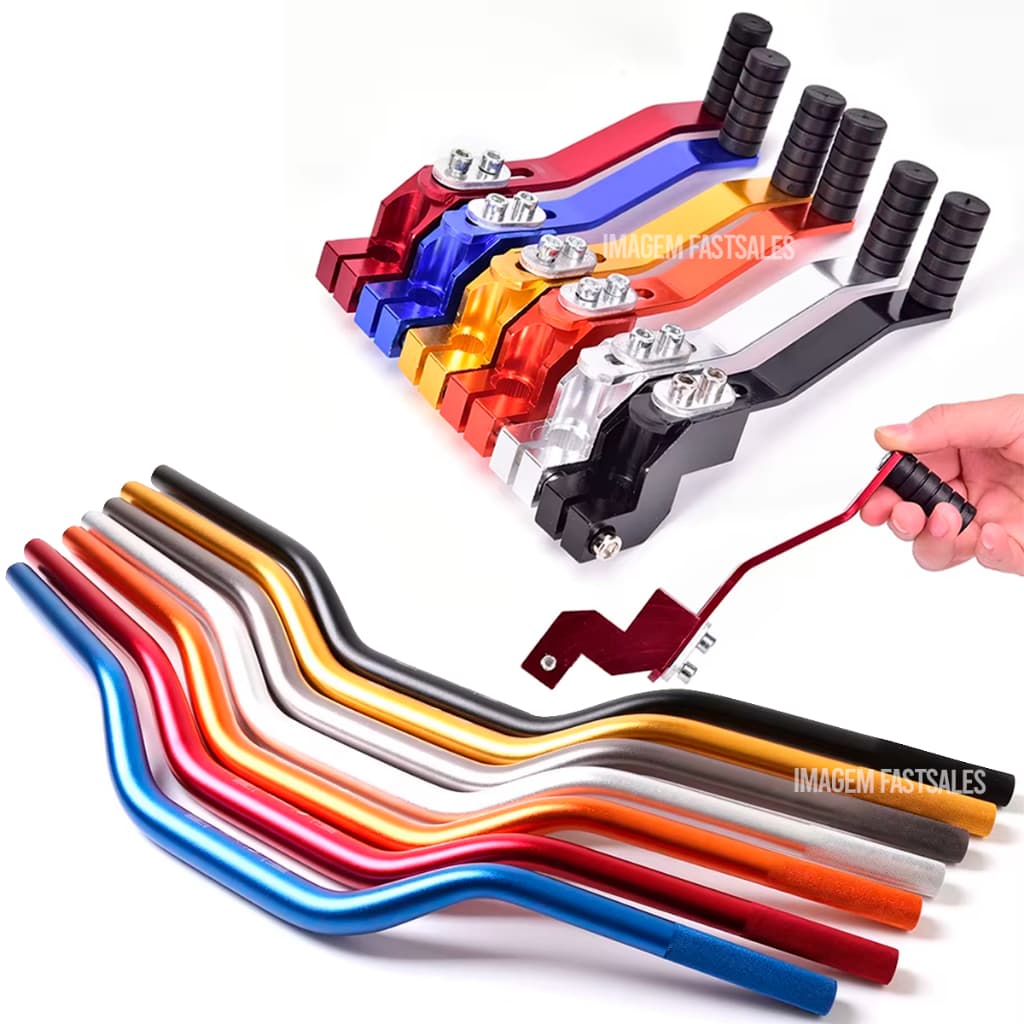 Kit Passador De Marchas Pedal Cambio Com Regulagem Tamanho + Guidão 22mm 5/8 Polegadas Liga Alumínio