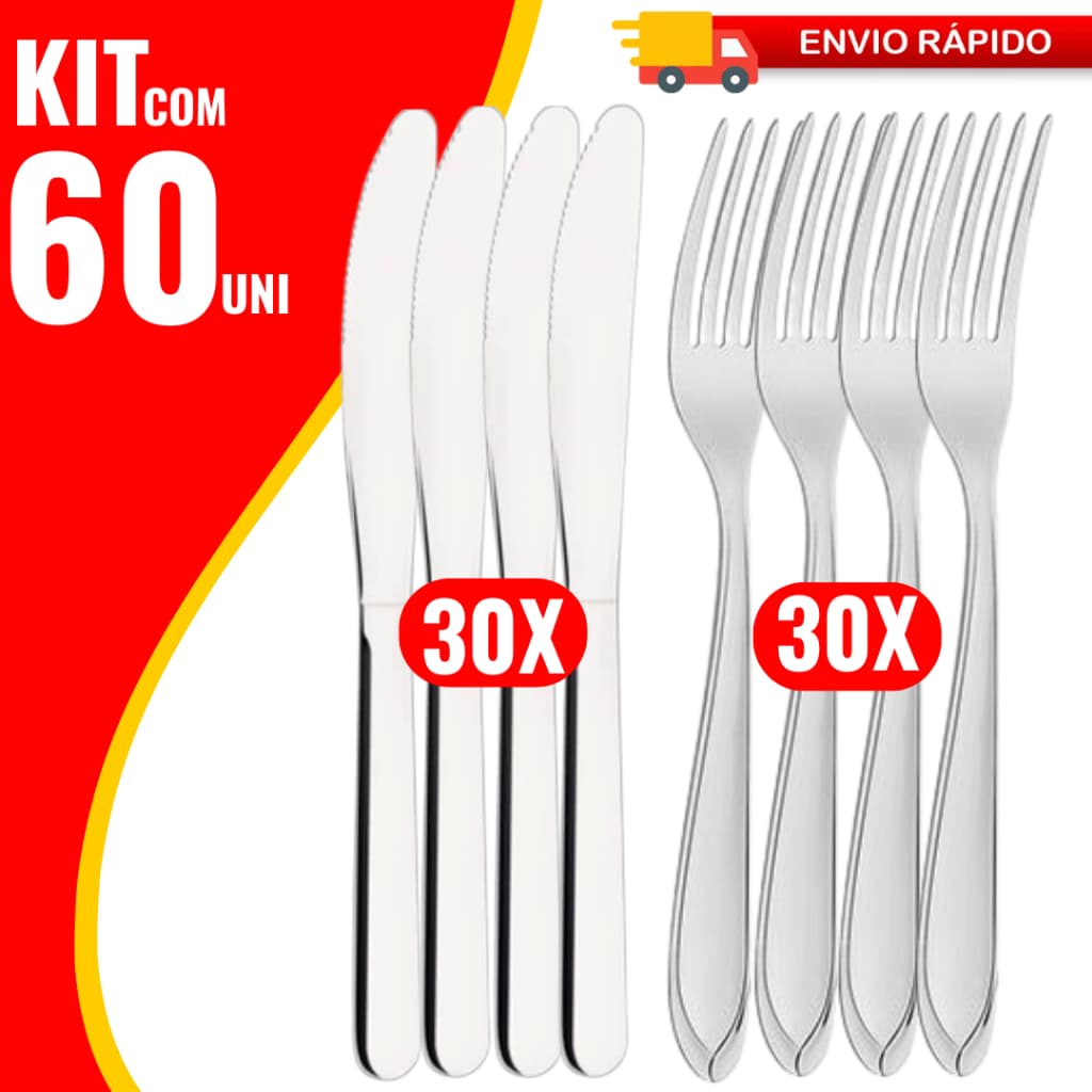 Kit 60 Talheres Garfos e Facas em Aço Inoxidável Alta Qualidade  Para Sua Cozinha Restaurantes