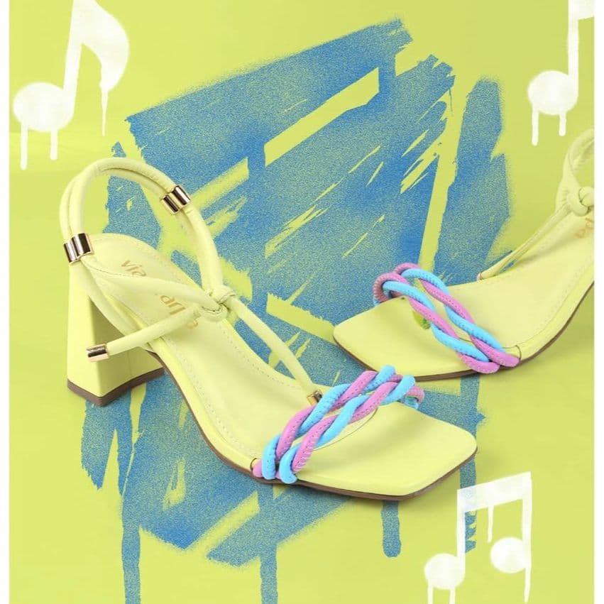 Sandália feminina salto bloco VIA SCARPA com amarração / like babalu - limão siciliano/ Cores diversas / REF: 1552.16058