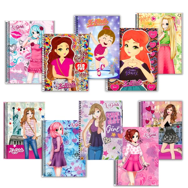 Kit 10 Cadernos Xgirls Lindinha Grande Espiral Feninino Sortidos 96 folhas Material Escolar Pautado