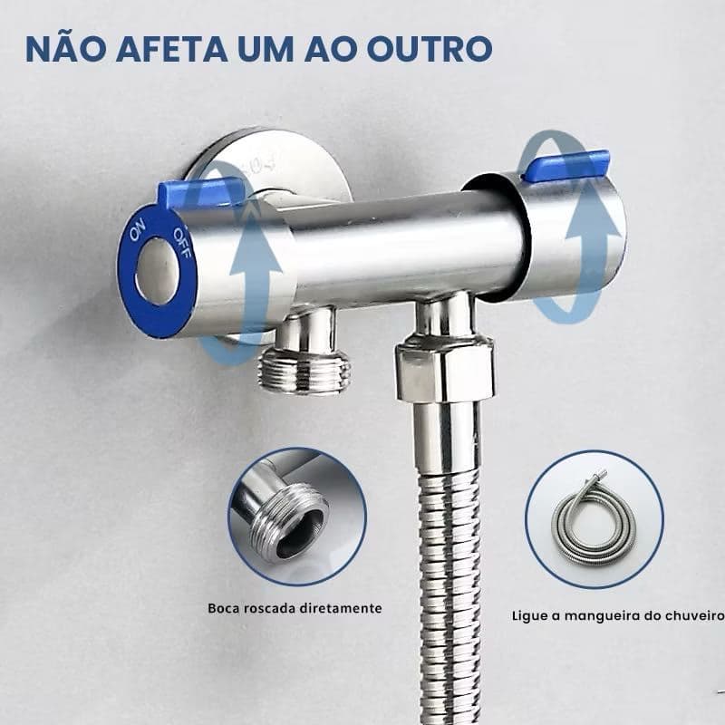 Torneira Registro T Duas Saídas De Água Inox Válvula Duplo SUS 304
