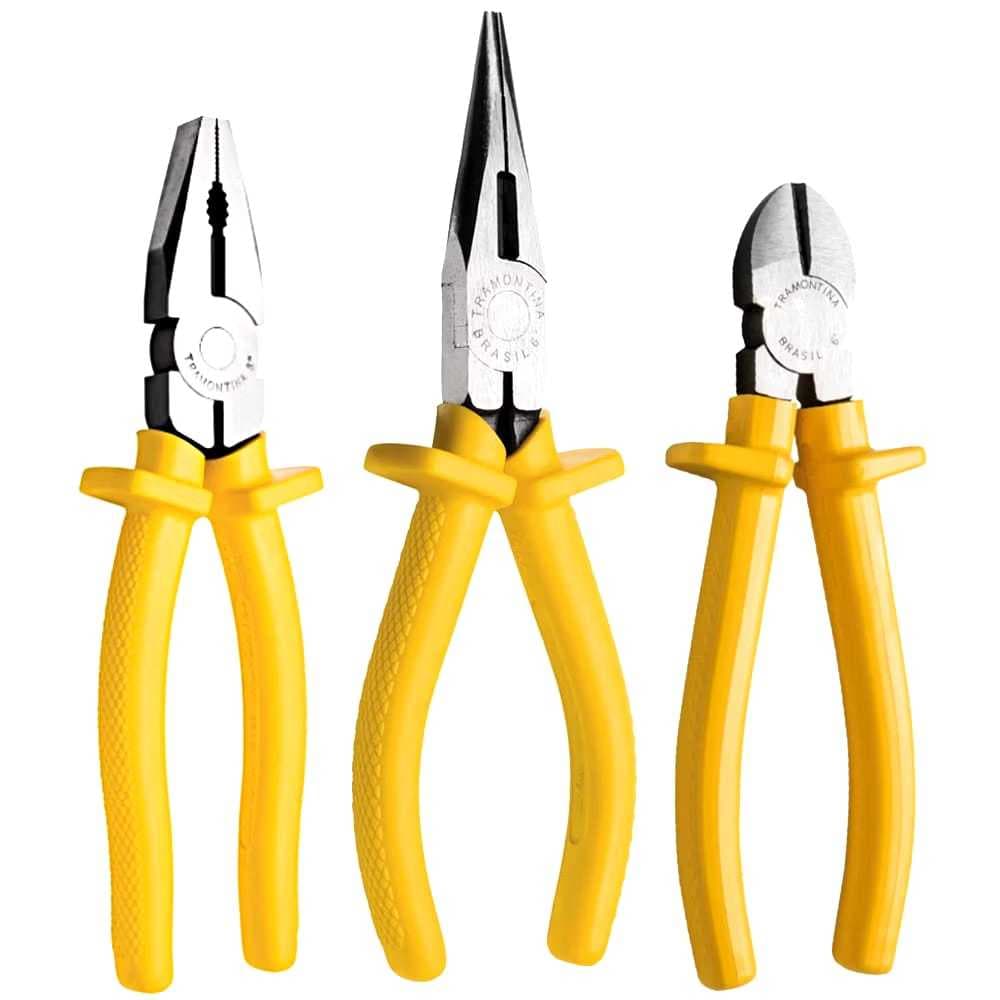 Kit Alicate Universal 8" + Corte Diagonal 6" + Bico Meia Cana 6" Tramontina Isolados + LUVA BRINDE