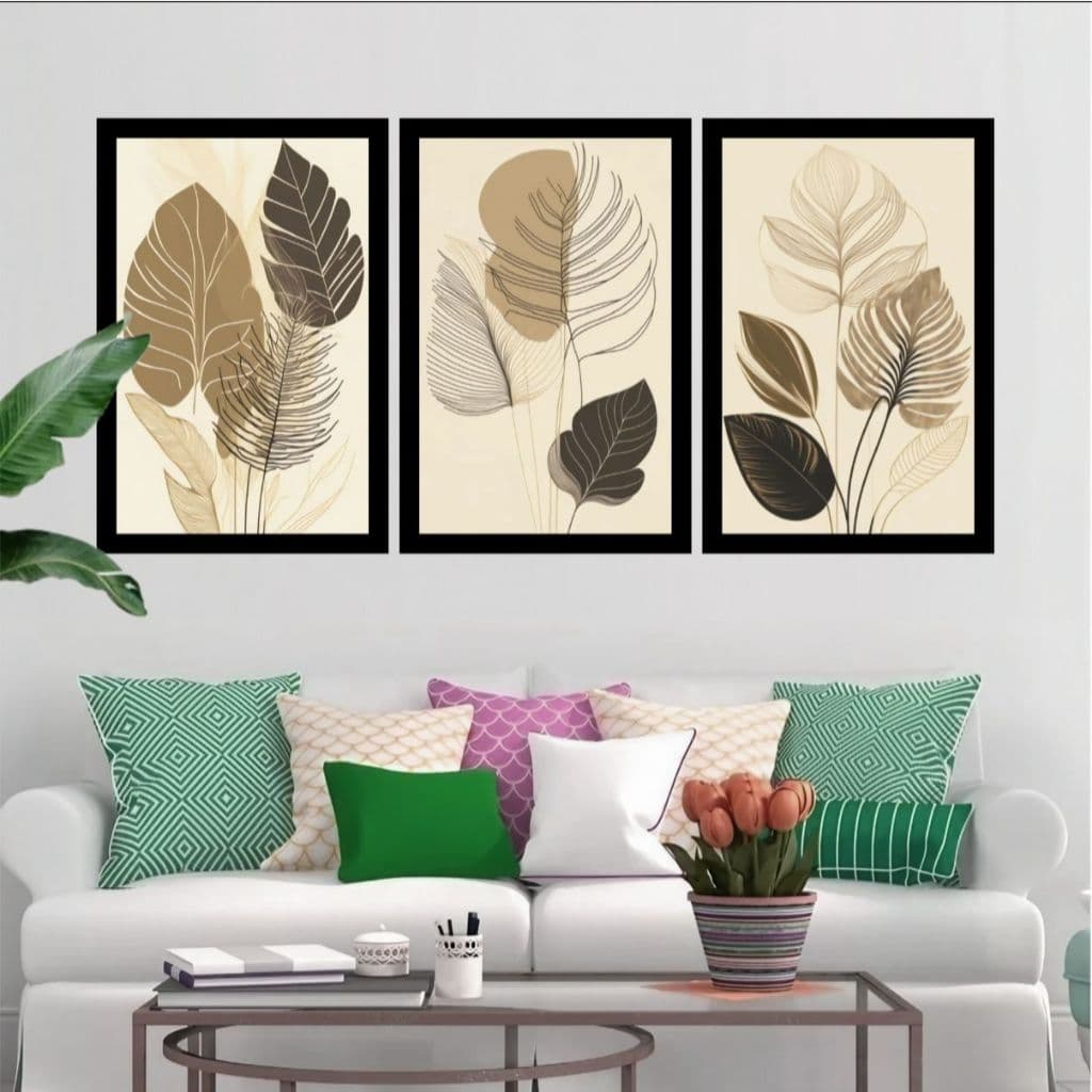 Quadros Decorativos Flor Bege Abstrato 3 Peças Mosaico Sala Quarto Escritório