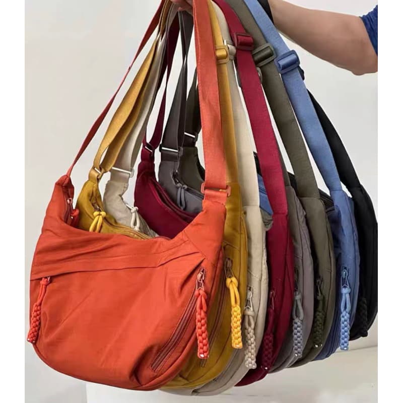 (0006) Bolsa tiracolo de náilon versátil e leve Estilo universitário casual simples,