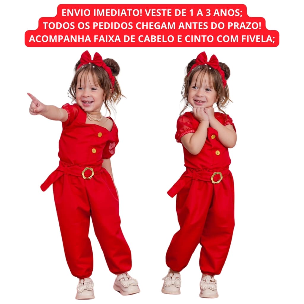 Conjunto Feminino Infantil Calça e Blusa + Tiara (1, 2 e 3 anos)