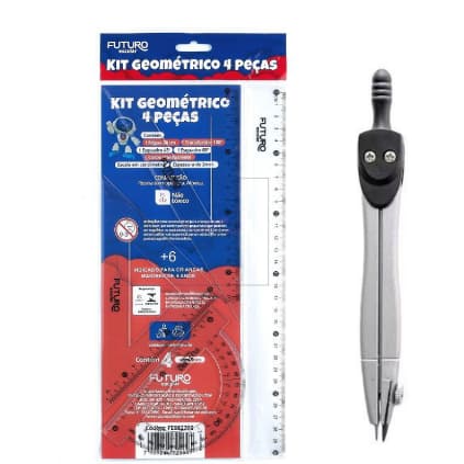 Kit Geométrico Com 4 Peças / Compasso De Metal Escolar Futuro