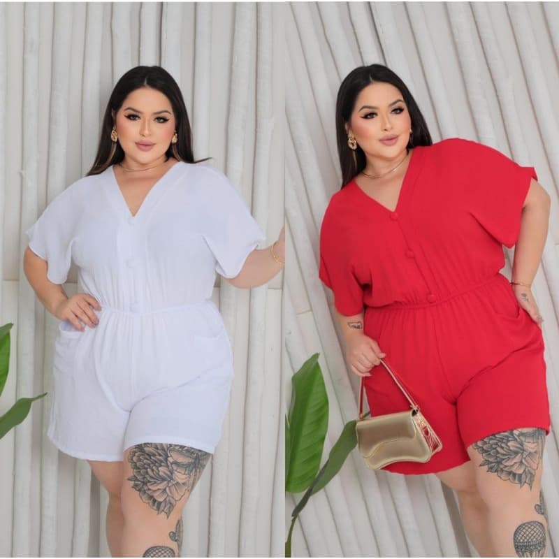 Macaquinho Feminino > Plus Size > Com bolso.