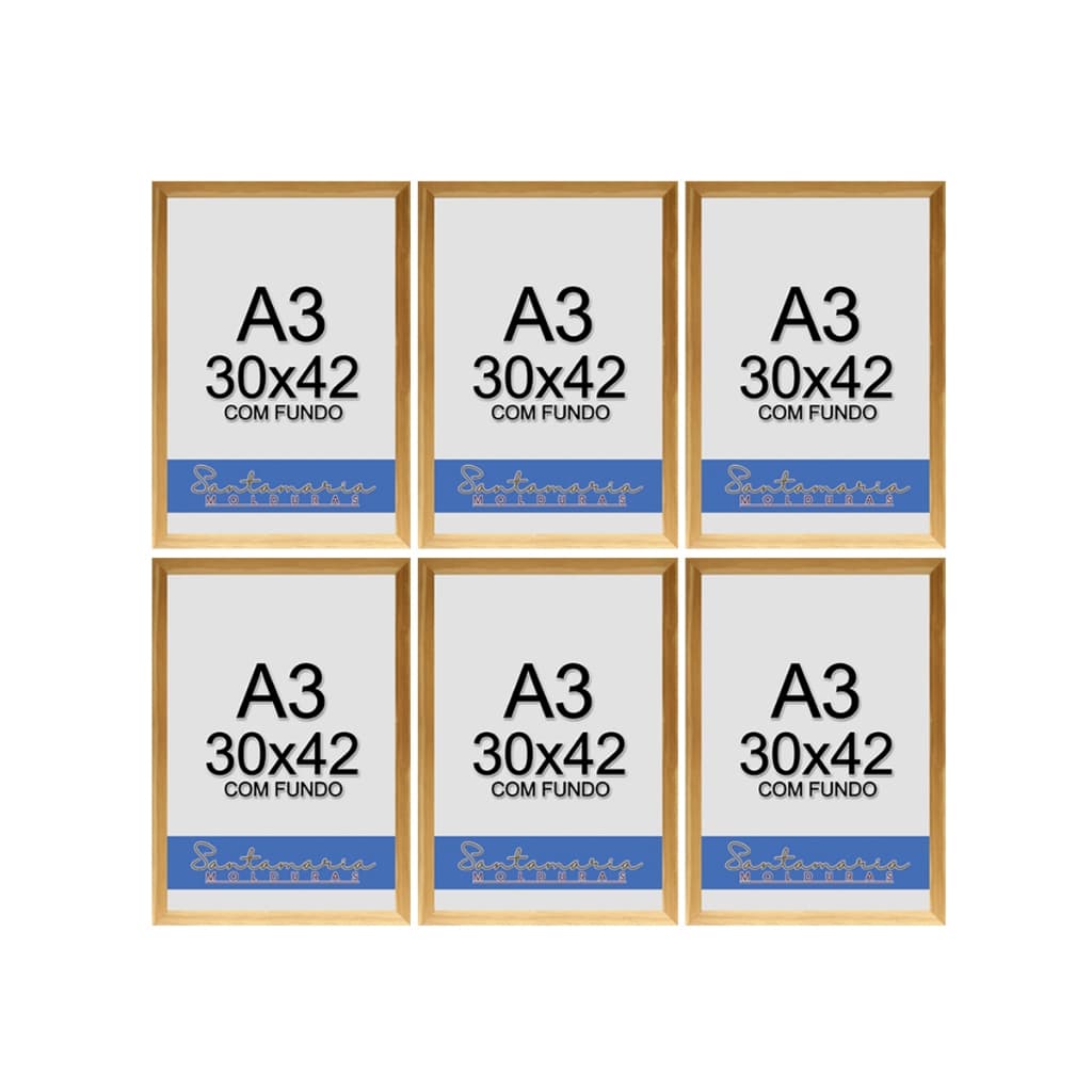 Kit 6 Molduras A3 Quadro Foto Painel Decoração Sem Vidro Cru