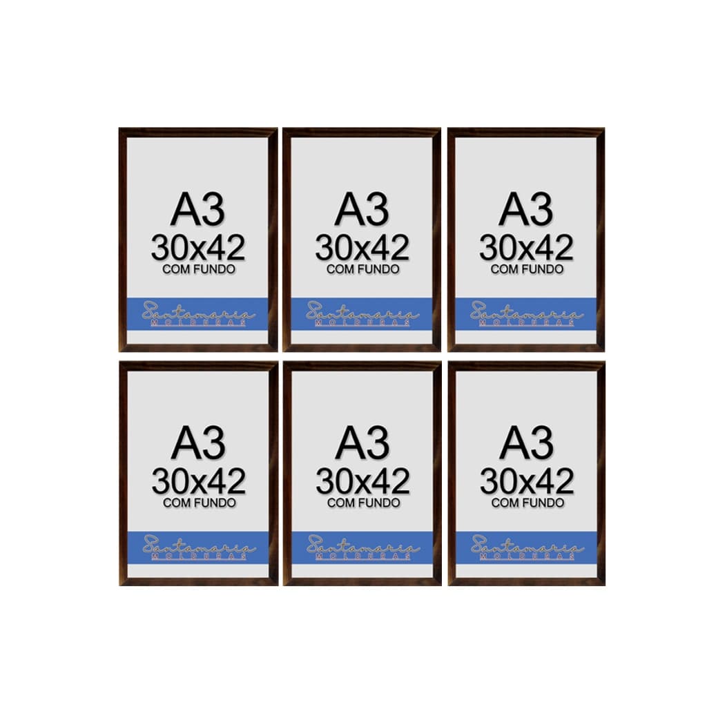 Kit 6 Molduras A3 Quadro Foto Painel Decoração Sem Vidro Imbuia