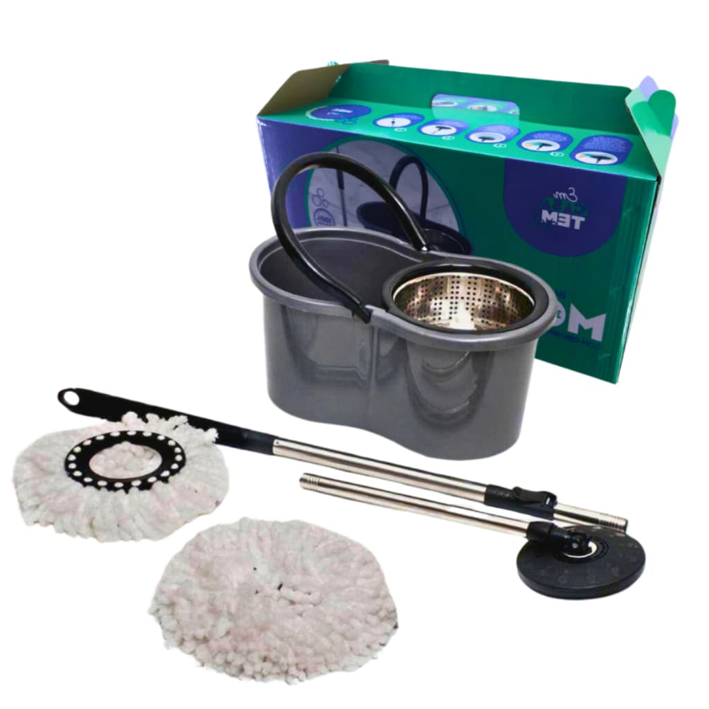 Mop Com Centrifuga e Cabo em Inox Com Refil de Microfibra 9 Litros Mopi
