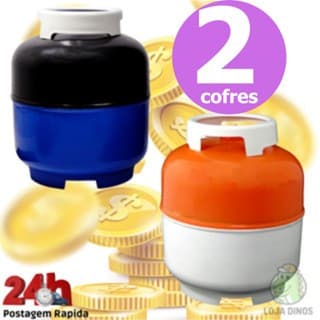 Kit 2 Cofres Moedas Cofrinho Botijão Guarda Dinheiro Plástico Diversas Cores Mega Cor Sortidas