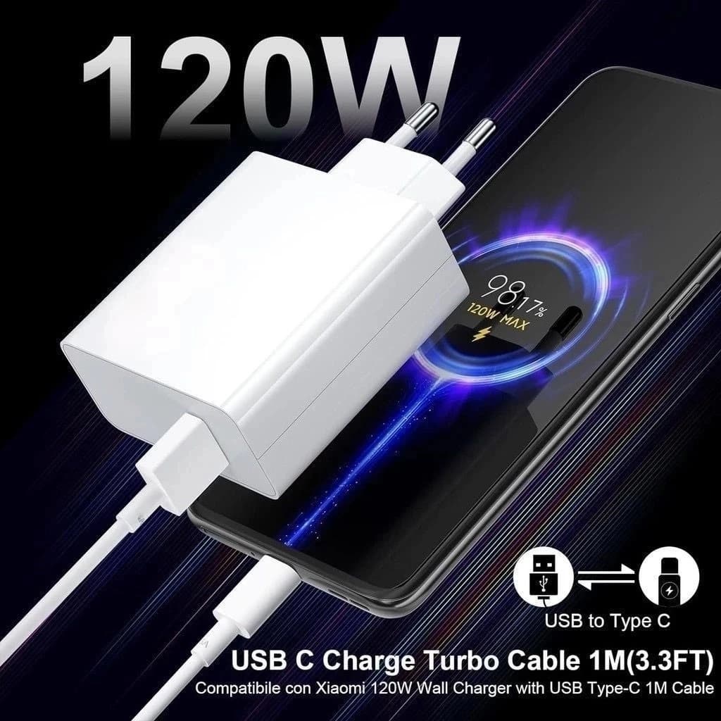 Carregador Turbo 120W Fonte Usb Carregador + cabo Ultra Rápido 120w Usb C Turbo