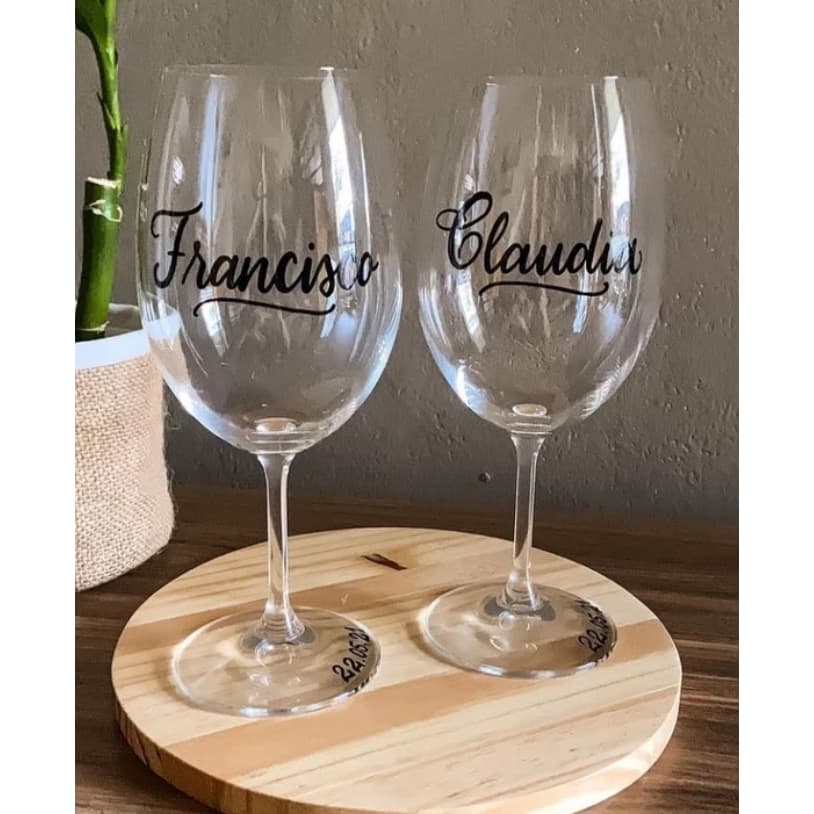 Taça Vinho para Casamento Vidro Personalizada com logo OU NOMES