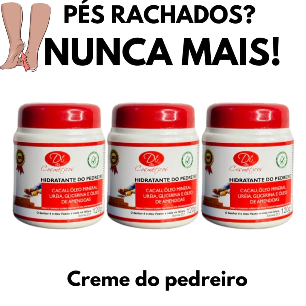 3 Unidades Creme Hidratante do Pedreiro 120G Para Pés Rachados Pele Ressecada Com Óleo de Amêndoas Uréia Glicerina Cacau