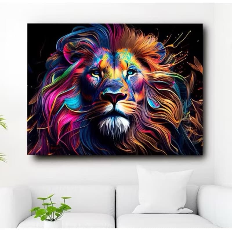 quadro mosaico decorativo feito em mdf leão de judá colorido 1 peça em alta resolução full hd