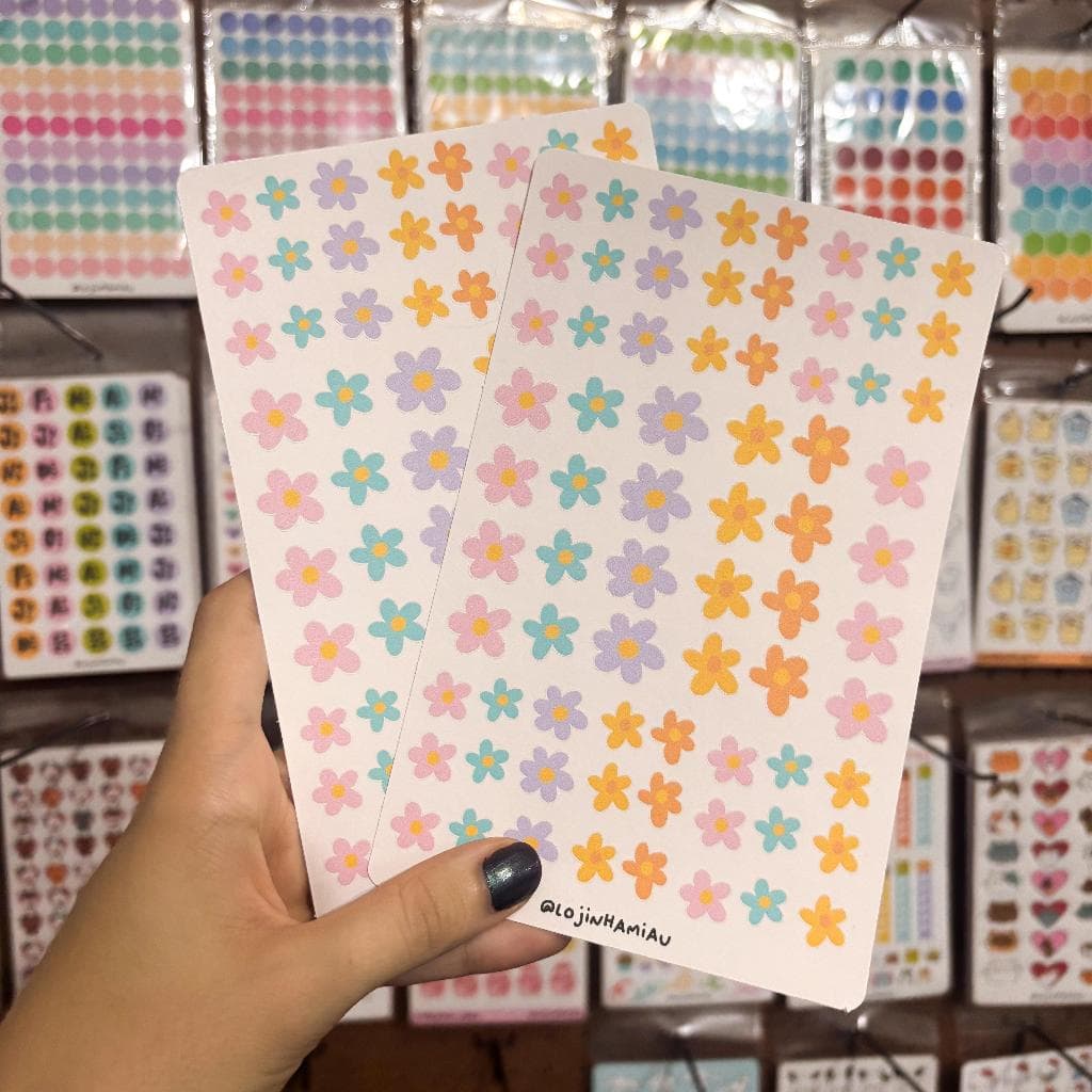 Kit 2 Cartelas de Adesivos Miau Flores Candy Kawaii