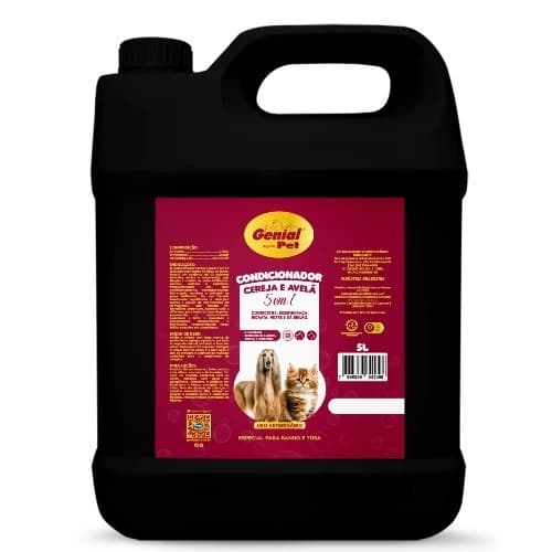 Condicionador Cereja e Avelã 5l Ou Shampoo 5 em 1 para Cães e Gatos Genial Pet Banho e Tosa