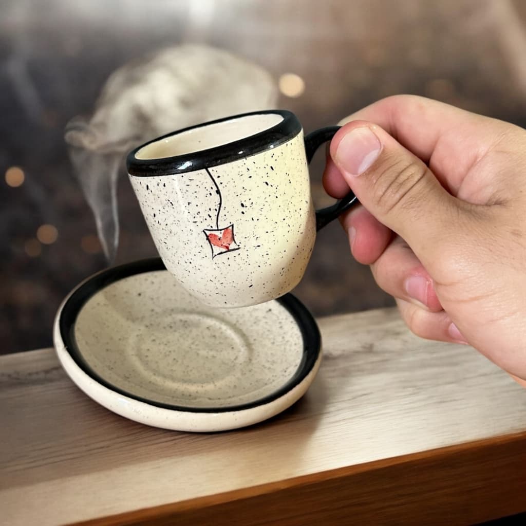 Xícara 50ml e Pires de Café Para Cozinha Feito de Cerâmica