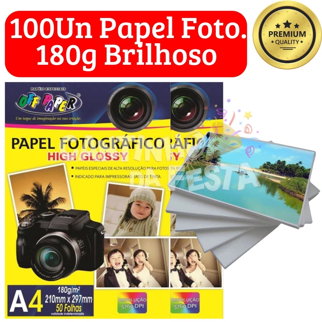 100 Folhas Papel Fotográfico A4 Glossy 180g - Brilhante, Resistente à Água, Qualidade Premium