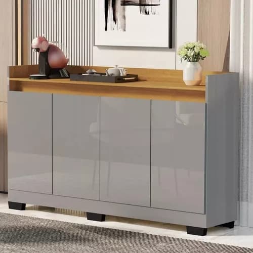 Buffet Aparador Cinza Para Sala Estar Escritório Moderno 4 Portas Cantinho Do Café Luxo Rl