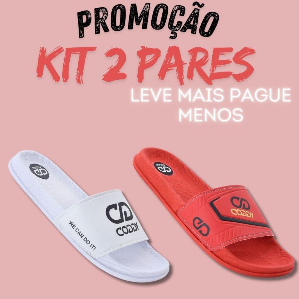 Kit 2 Pares Chinelo Coddy Slide Masculino Feminino Leve Macio Confortável  Super Promoção