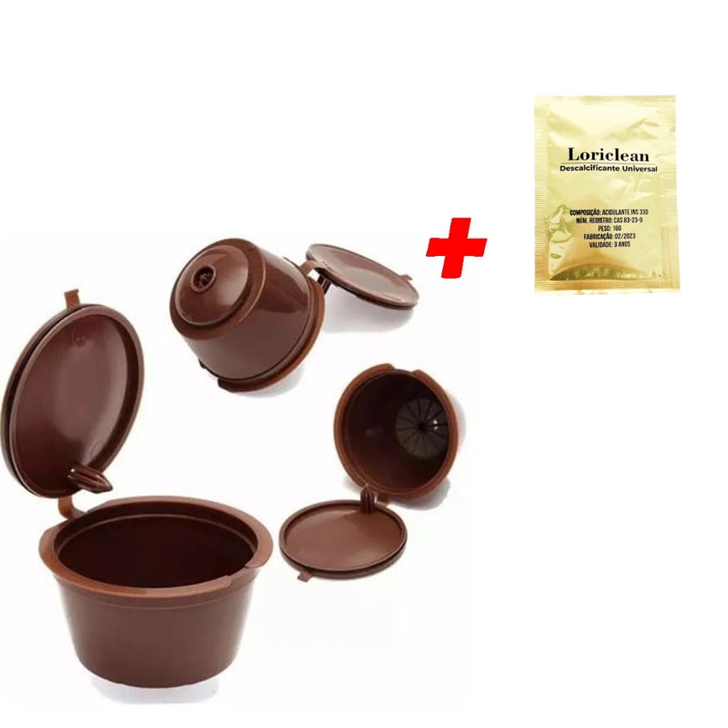 Kit 3 Cápsulas de Café Dolce Gusto Reutilizável+ 2 Descalcificantes