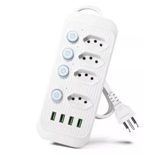 Extensão Filtro De Linha 4 Tomadas 4 Usb 2 Metros