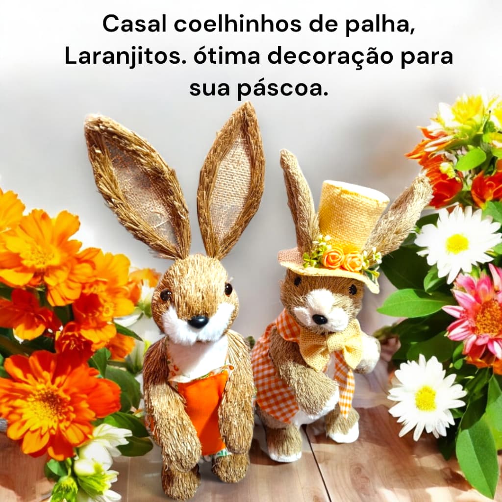 Casal De Palha Exclusivo Laranjitos Coelhinho Da Páscoa Decoração De Páscoa Ornamento De Páscoa