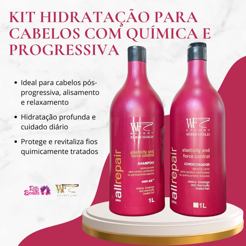Kit 2 Peças Hidratação Cabelos Com Química e Progressiva Alisamento  Relaxamento  All Repair WF 2L