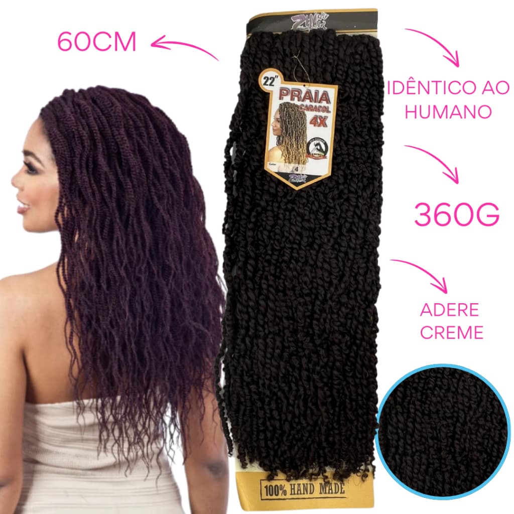 Cabelo Cacheado Praia Caracol Sintético Pré Looped Crochet 4x 60cm Zhang Hair Melhor Qualidade