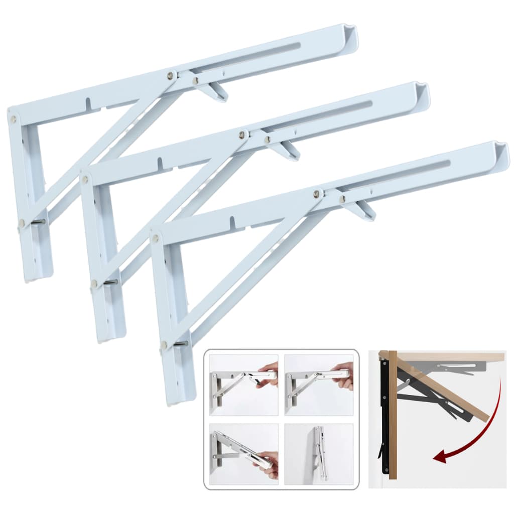 Kit 3 Unidades Suportes Mão Francesa Retrátil Dobrável Cantoneiras Mesa Balcão 20cm 25cm 30cm 35cm 40cm 45cm 50cm