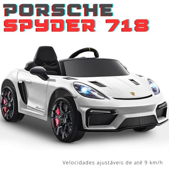 CARRO ELÉTRICO INFANTIL ORIGINAL PORSCHE SPYDER 718 RS 12V  VERMELHO - CONTROLE REMOTO  - ATÉ 9KM/H.