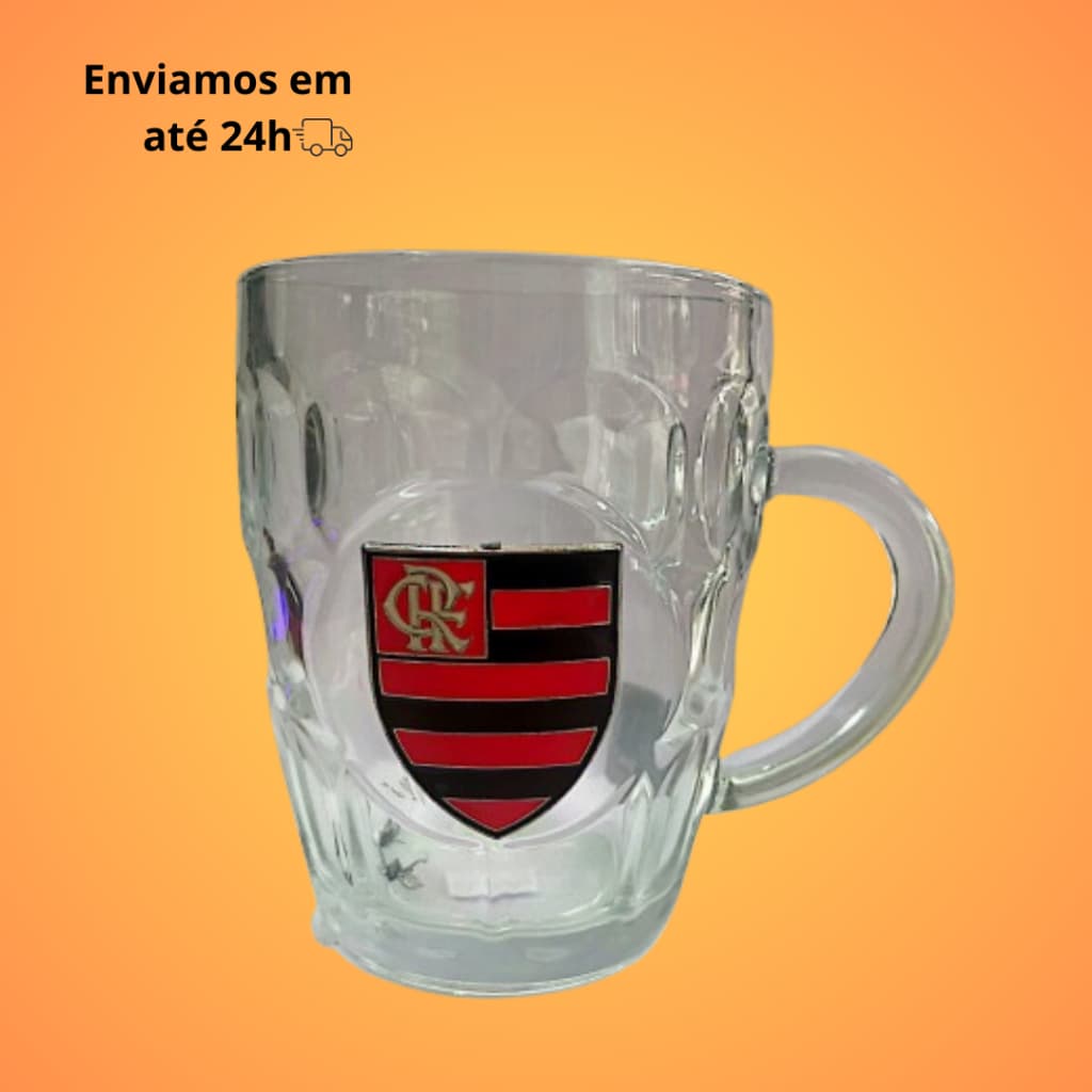 Caneca Chopp Cerveja Vidro Brasão Metal - 400ml