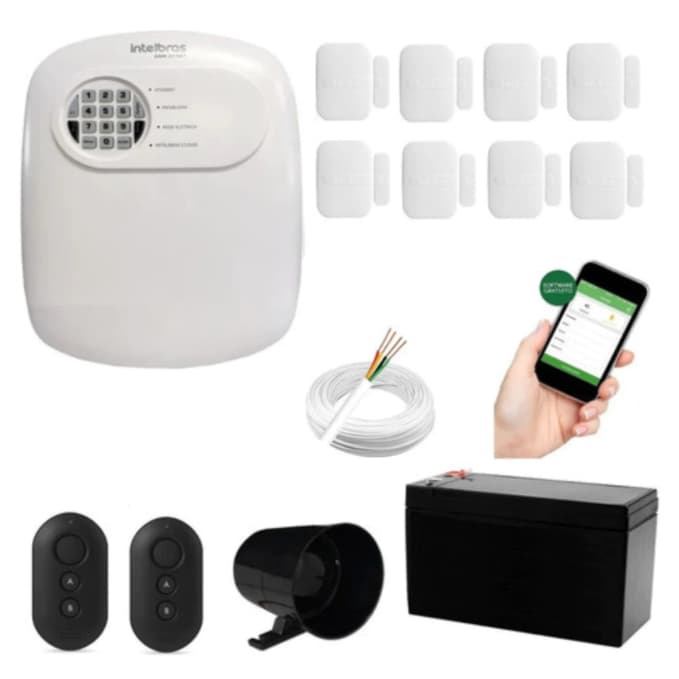 kit de alarme intelbras completo com central anm 24 net 8 sensores