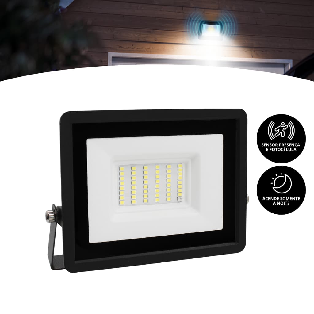 Refletor Com Sensor De Presença 50w Led Branco Frio Bivolt Prova D'agua