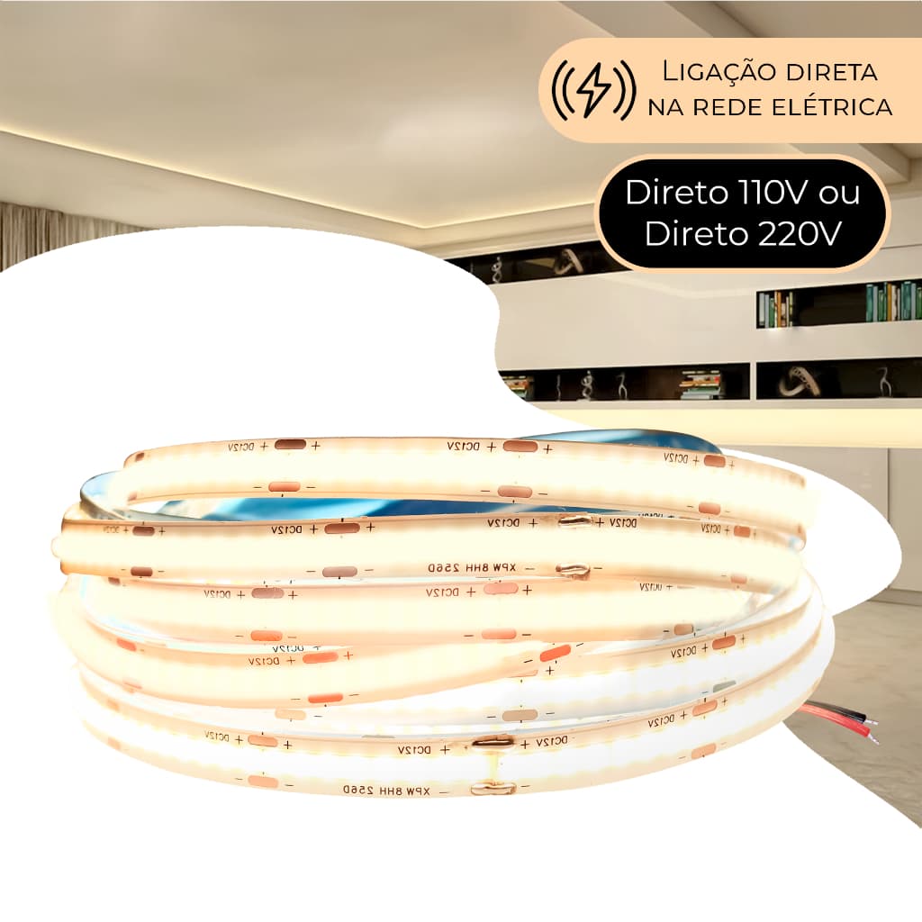 Fita Led Direta Cob Rolo 10 Metros Não Usa Fonte Led Branco Neutro 110v ou 220v