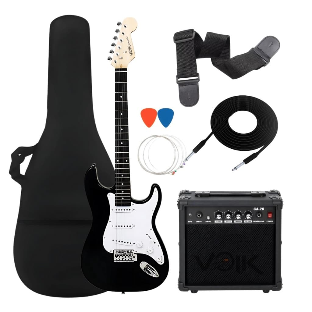 Kit Guitarra Stratocaster Completo e Amplificador Voik STK-1BK