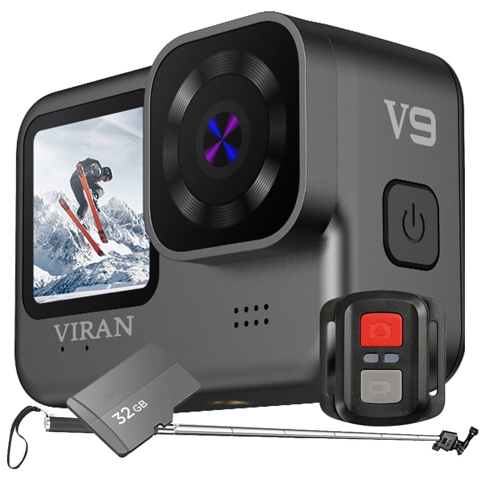 Kit Câmera de ação Wifi V9 + Memória 32gb + Bastão Filmadora Sport 4k 60fps Full Hd 20mp Moto Bike