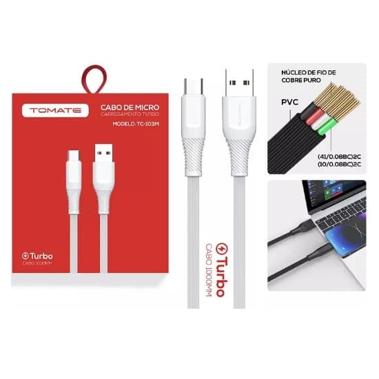 Cabo USB Turbo Tomate (Lightning / Micro-V8 / Tipo-C)