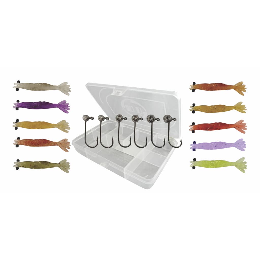 Camarões artificiais namo kit com 37pç- 30 camarões e 6 jigs e 1 estojo - PROMOÇÃO
