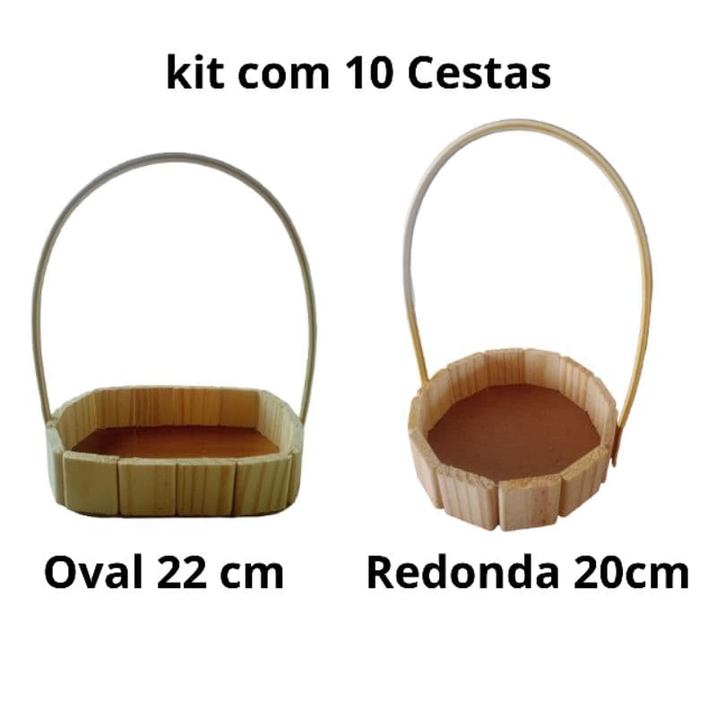 Kit com 10 Cestas Redonda 20cm e oval 22 cm para Presentes, Páscoa e Decorações