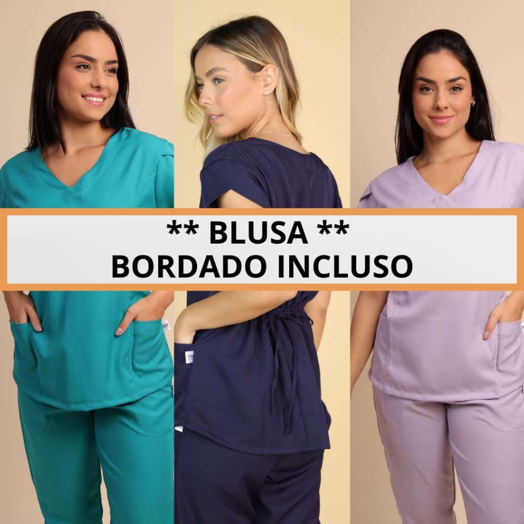 BLUSA pijama cirurgico privativo scrub feminino em gabardine com bordado incluso