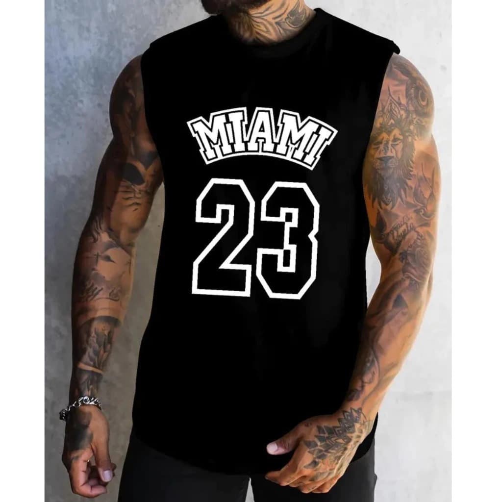 Regata Cavada Miami 23 Top Busa Machão Casual Passeio Academia Moda Masculina Algodão Praia Dia Dia