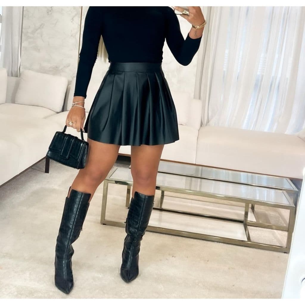Mini Saia Plissada de Cintura Alta com Zíper: Estilo Blogueira para Balada e Look Luxo