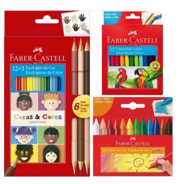 Kit Lápis De Cor Faber Castell 12 Cores + 6 Tons de Pele Caras e Cores Imperdivel