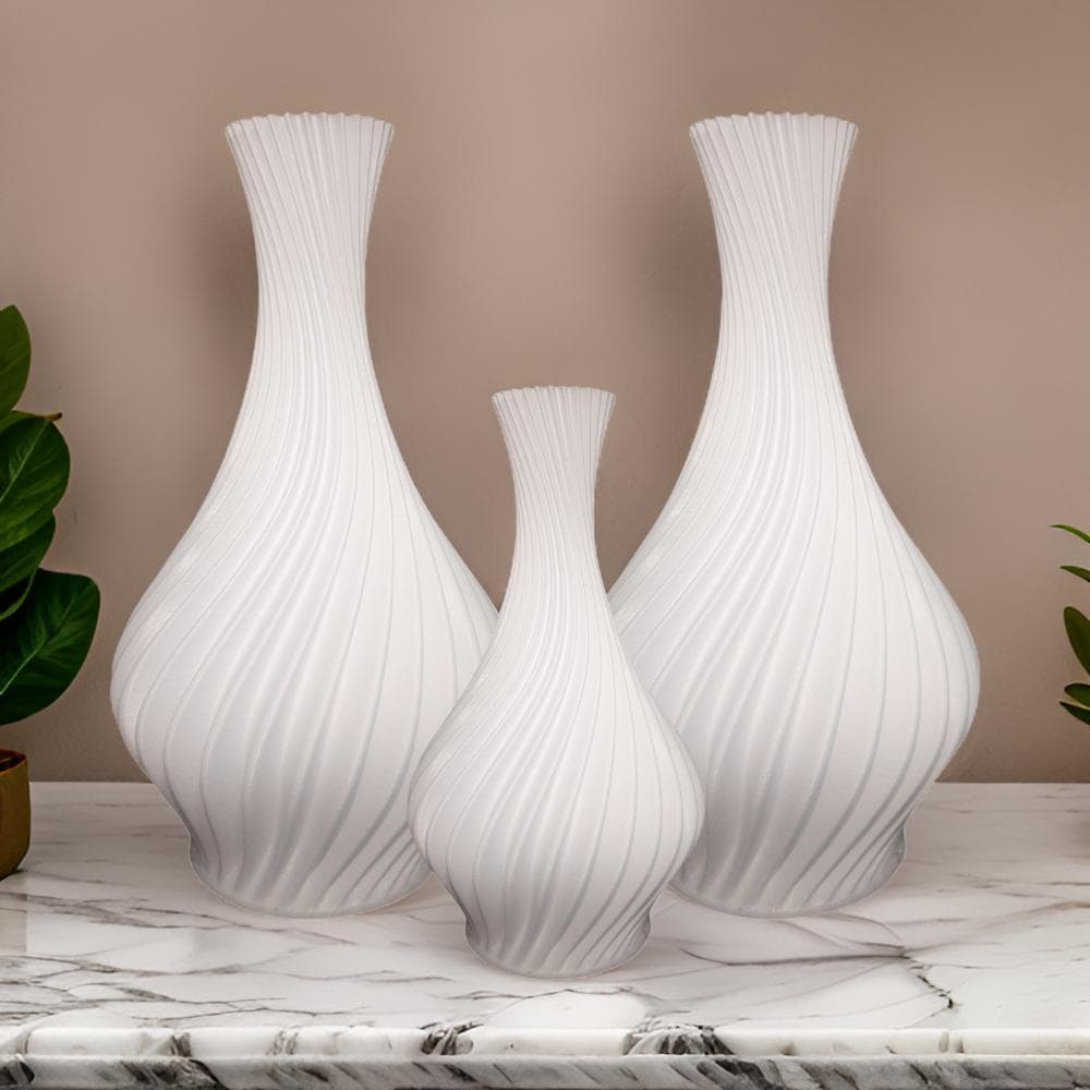 Kit 3 Vasos Decorativos Para Mesa e Banheiro Trio Vasos Cachepot Grande e Pequeno - Criativa Plásticos