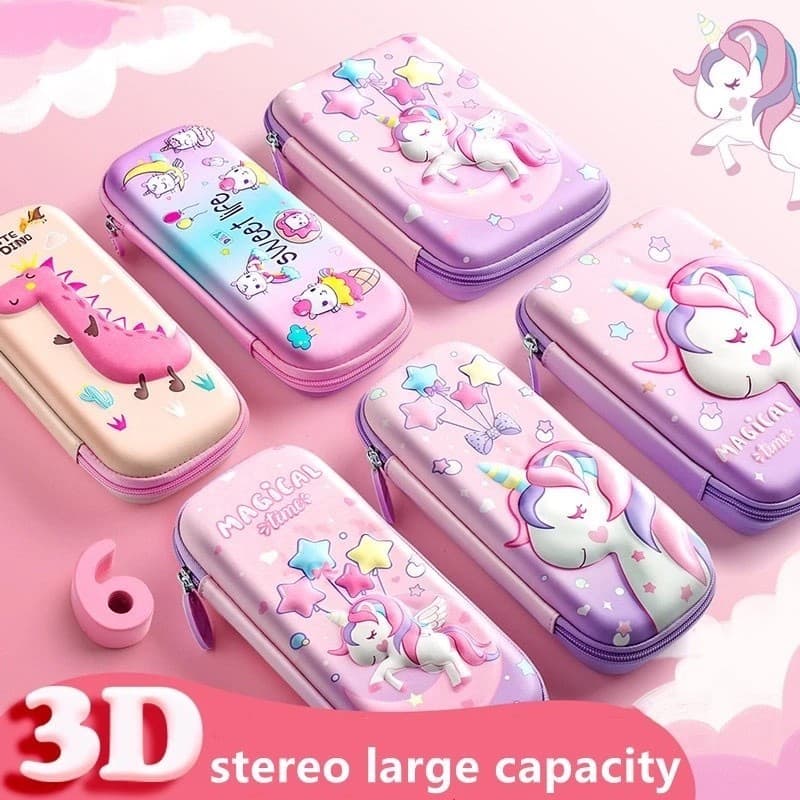 Estojo De Lápis De EVA Box Infantil Com Desenho De Unicórnio 3D