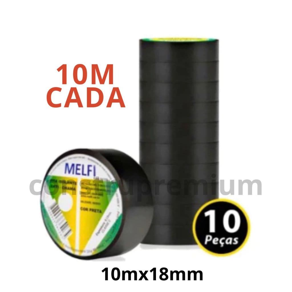Kit 10 Fita Isolante Anti Chama 10mX18mm Preta Embalagem com 10